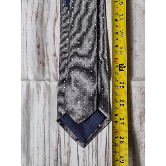 Polo Ralph Lauren 100% Silk Necktie Silver With White Polka Dots Made In Italy - Picture 8 of 8